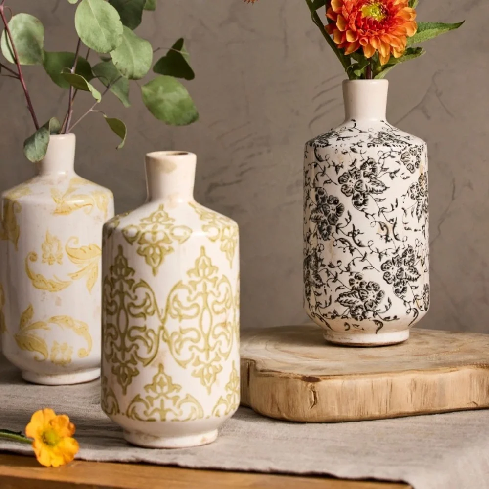 Distressed Patterned Vase, Tall